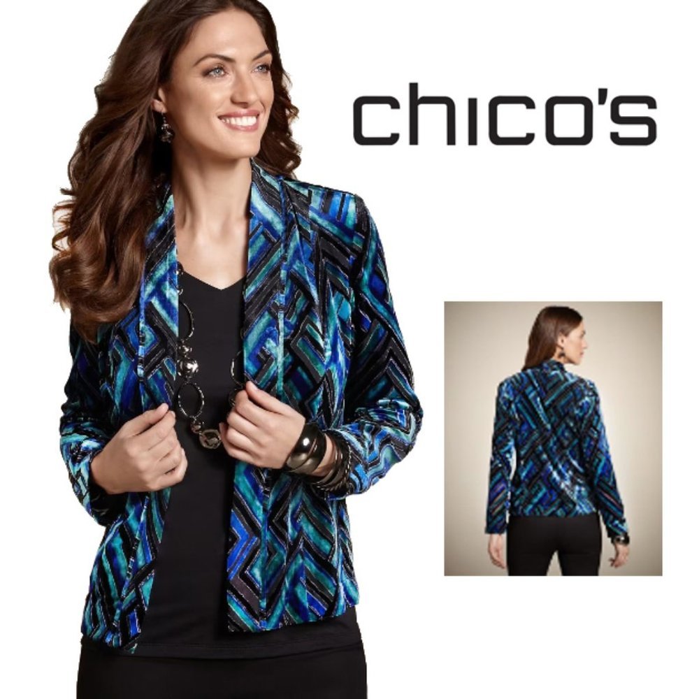 Chico's Earlene Velvet Burnout Jacket Size 2 (Size 12) Large